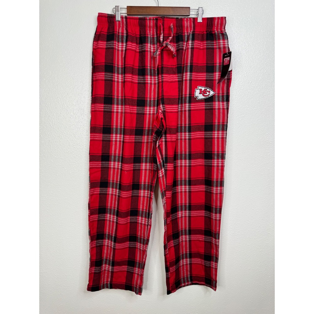 NFL Team Apparel Kansas City Chiefs Red Black Plaid Pajama Pants Mens XL NWT